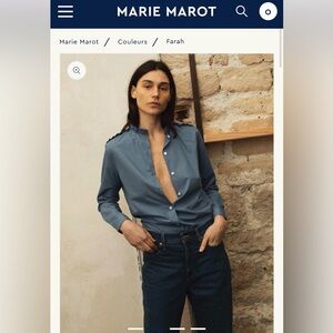 Marie Marot NWT Blue Ruffle Button-Up Shirt Size XL